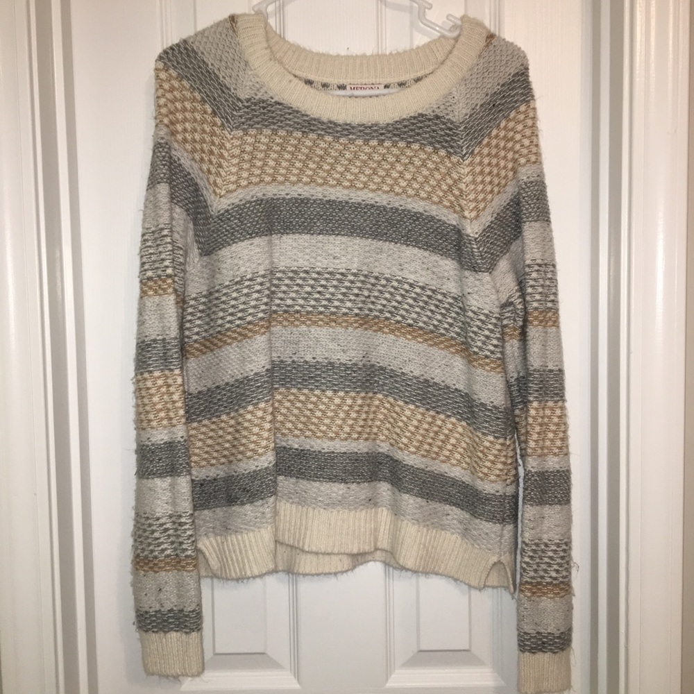 Grey/Blue, Cream, Beige Striped Sweater